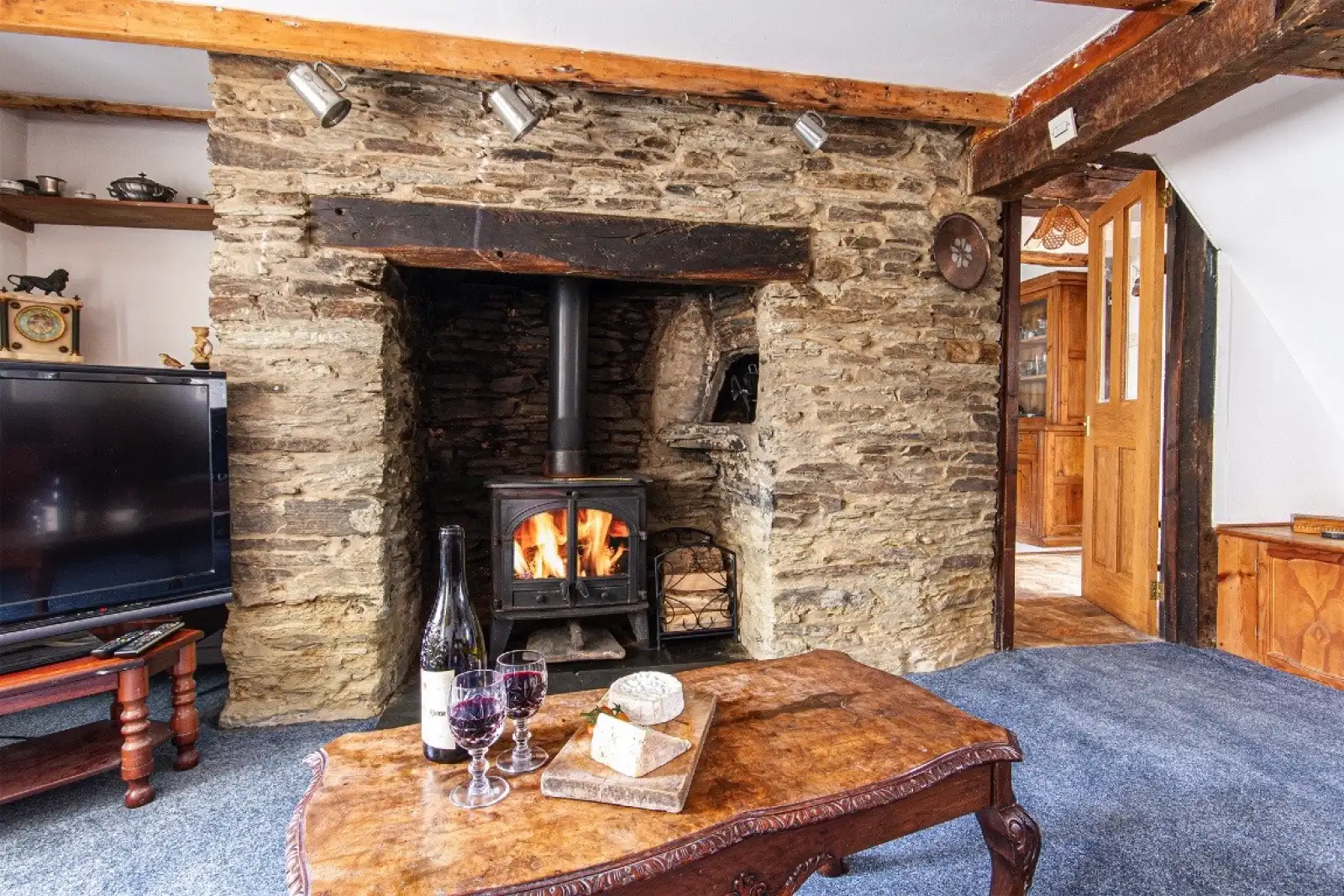 Feature fireplace with wood burner