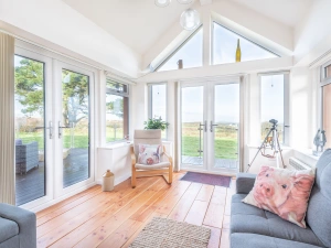 So much light floods into the lounge from the two patio doors.