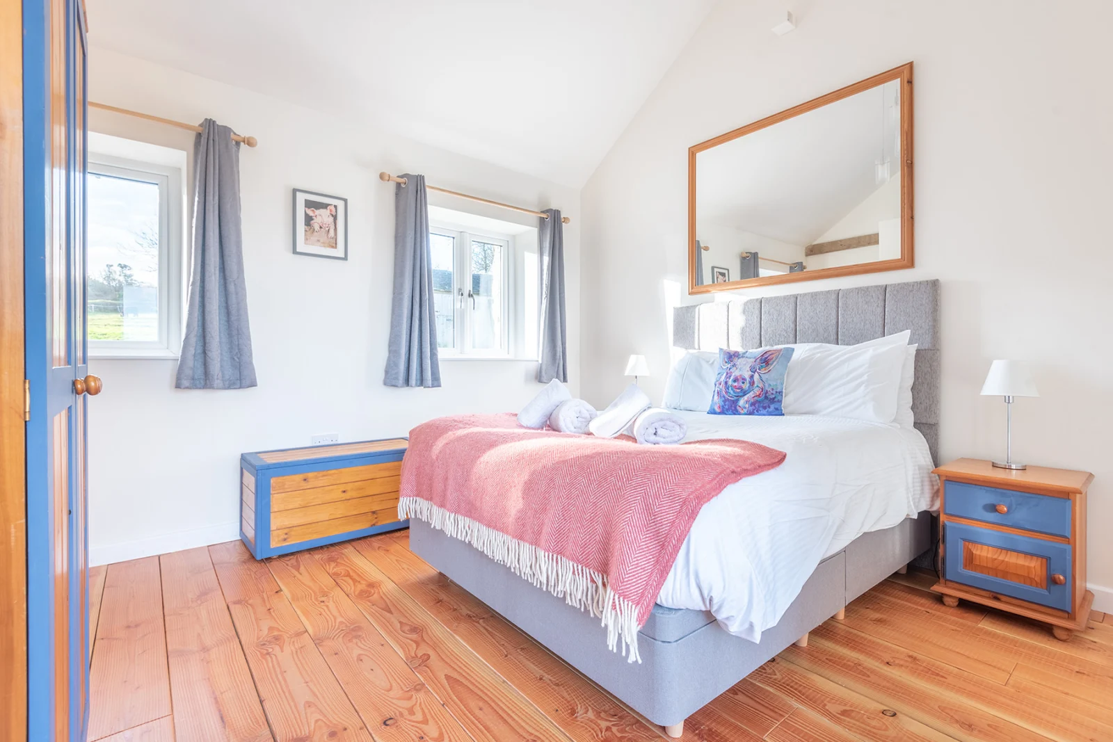 The bedroom has a king size bed.