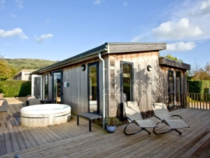 Decked area with hot tub and sun loungers - Diamond Lodge, Strawberryfield Park