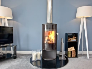 Wood burner located in living room - Blue Bay