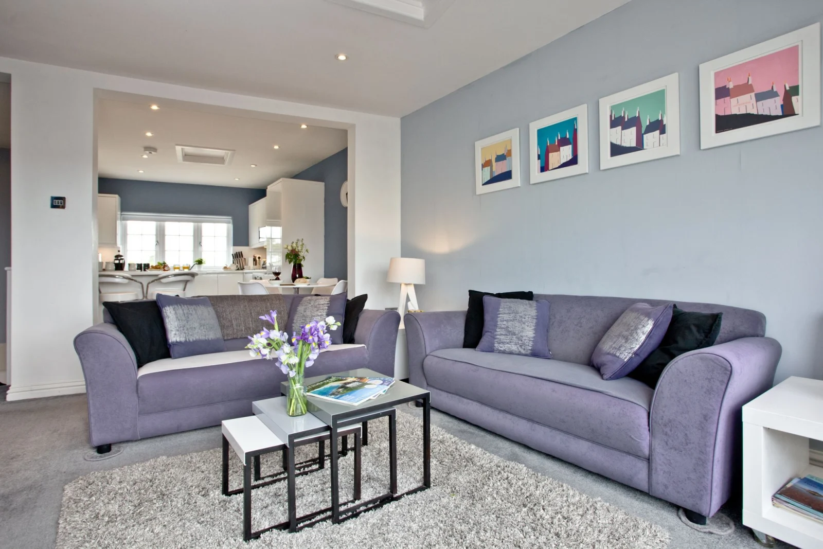 Sofas for 4 people, coffee table, side tables and lamp - Blue Bay