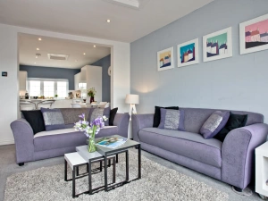 Sofas for 4 people, coffee table, side tables and lamp - Blue Bay