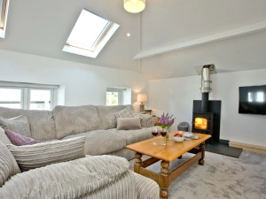 Corner Sofa, Coffee Table, Woodburner-The Mews