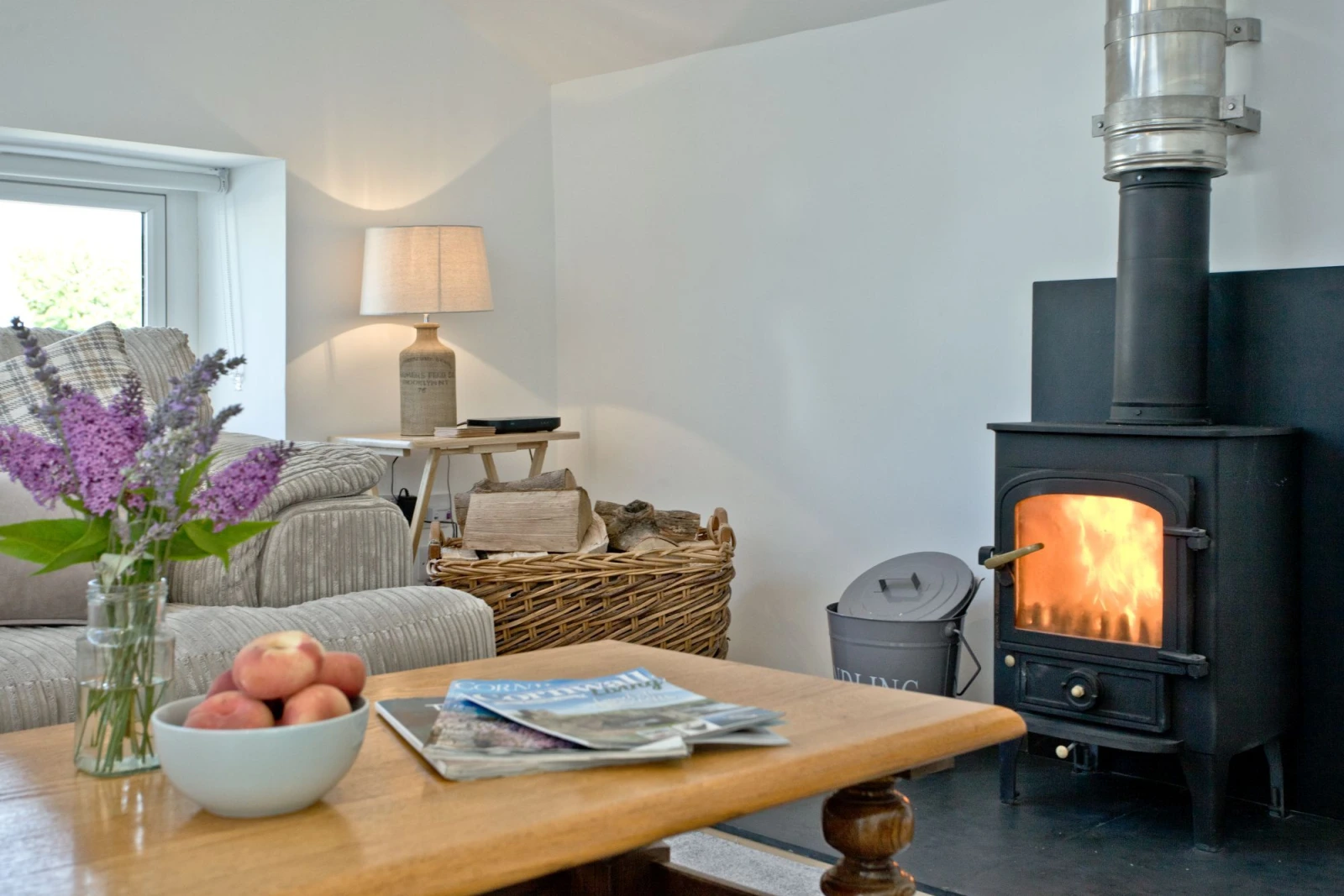 Corner Sofa, Coffee Table, Woodburner-The Mews