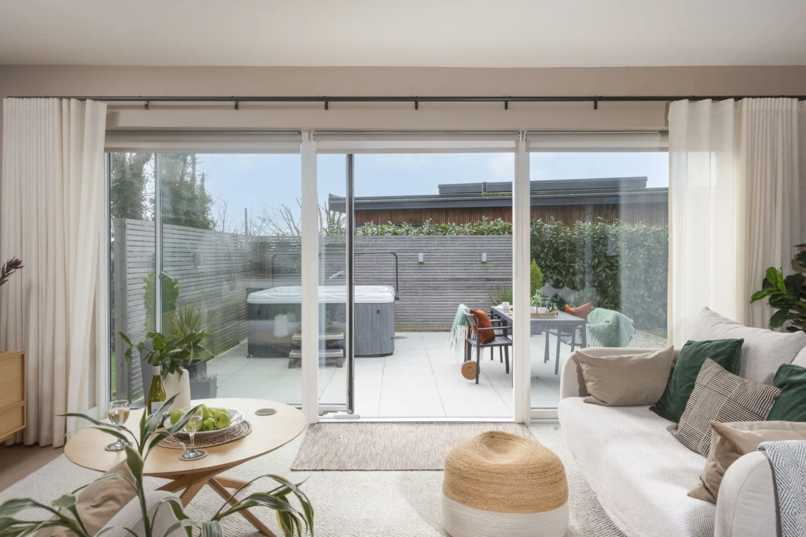 Bright windows onto the patio, living area with seating for 4 guests - Salt Life, Dunes at Upton Towans