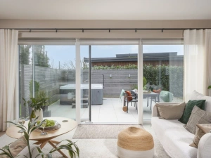 Bright windows onto the patio, living area with seating for 4 guests - Salt Life, Dunes at Upton Towans