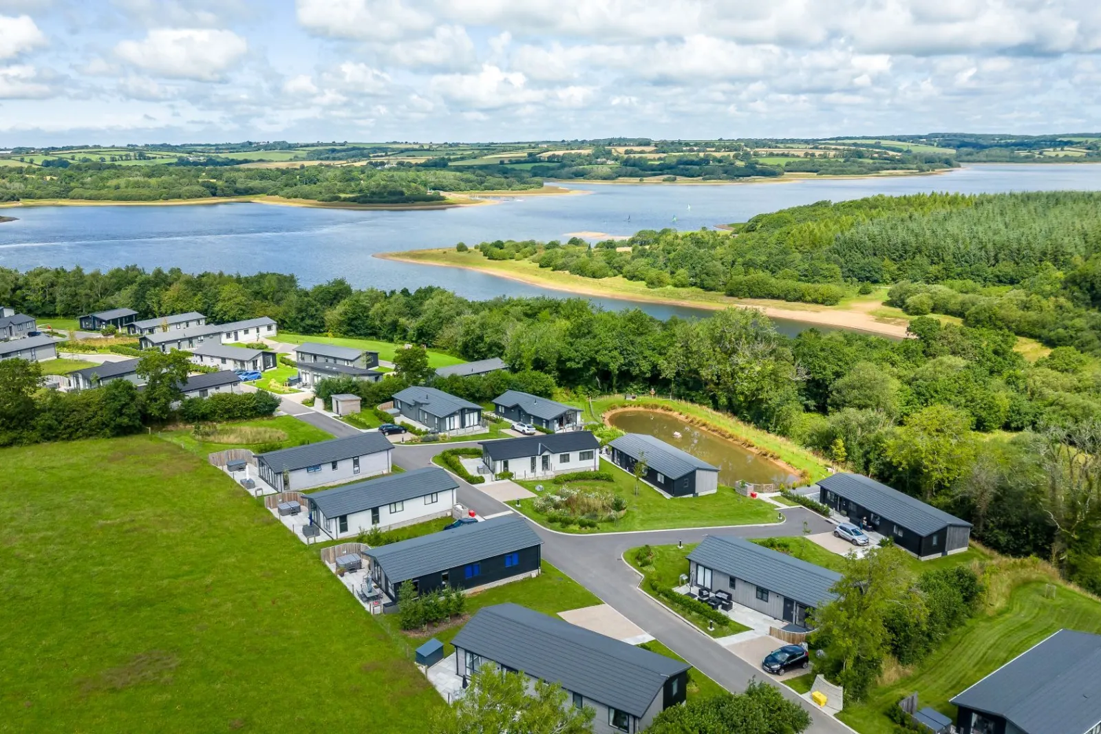 Ariel view of Roadford Lake and Roadford Lake Lodges - Rose Lodge