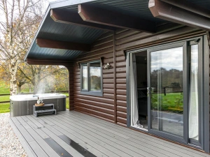 Outside and decking with hot tub - Chestnut, 6 Fingle Glen Lodges