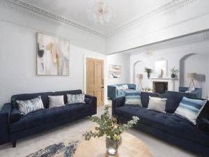 Comfortable sofa's with scatter cushions and coffee table - The Elms