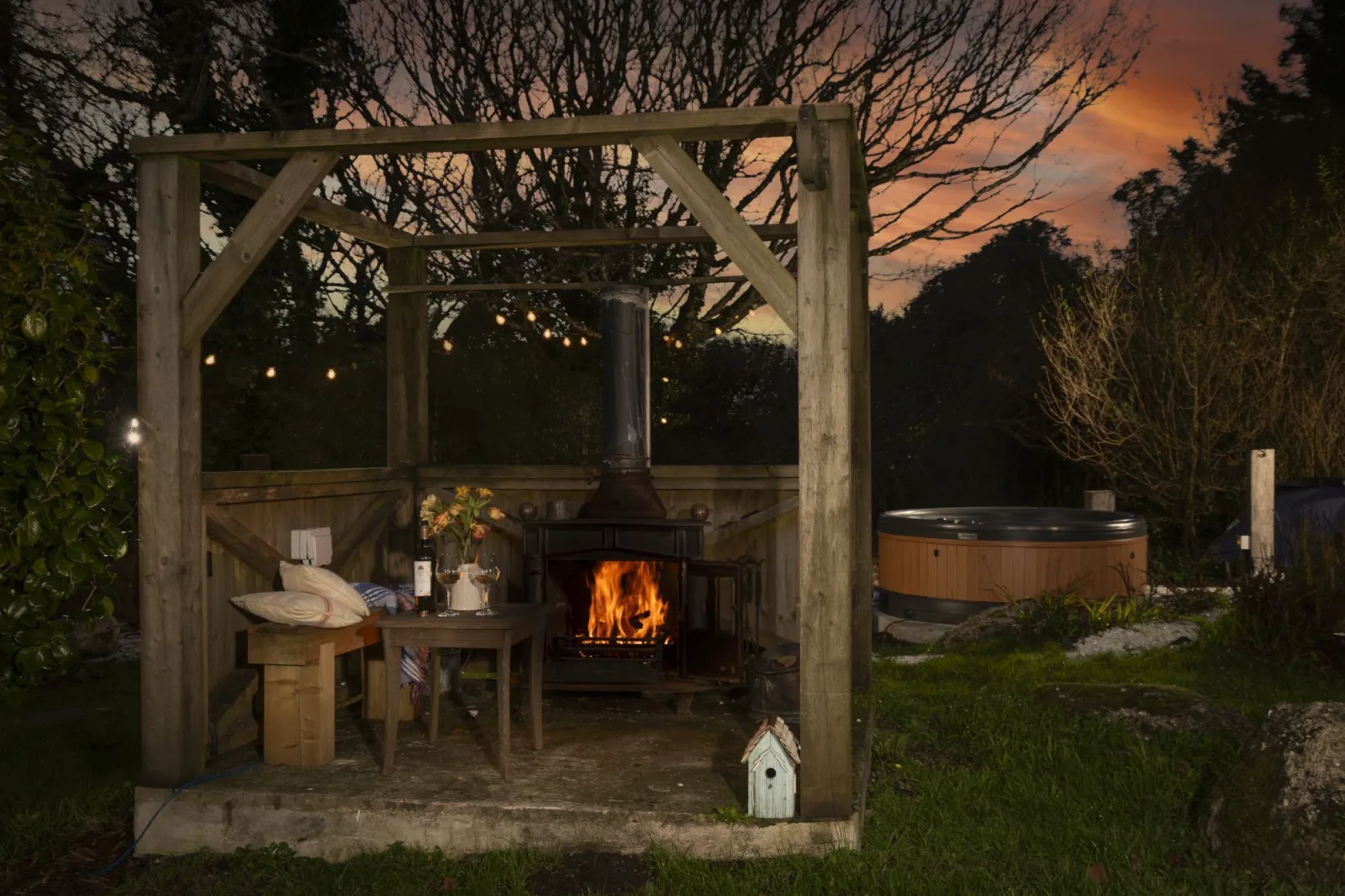 Outside wood burner with seating area - Worvas Counthouse