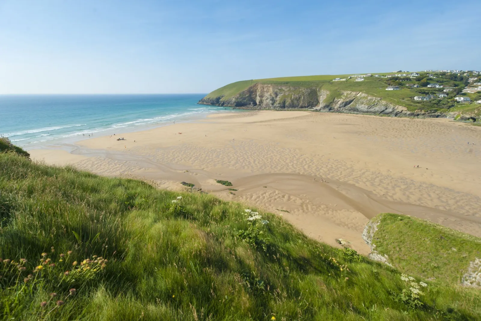Aerial view of Mawgan Porth beach