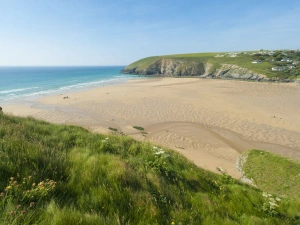 Aerial view of Mawgan Porth beach