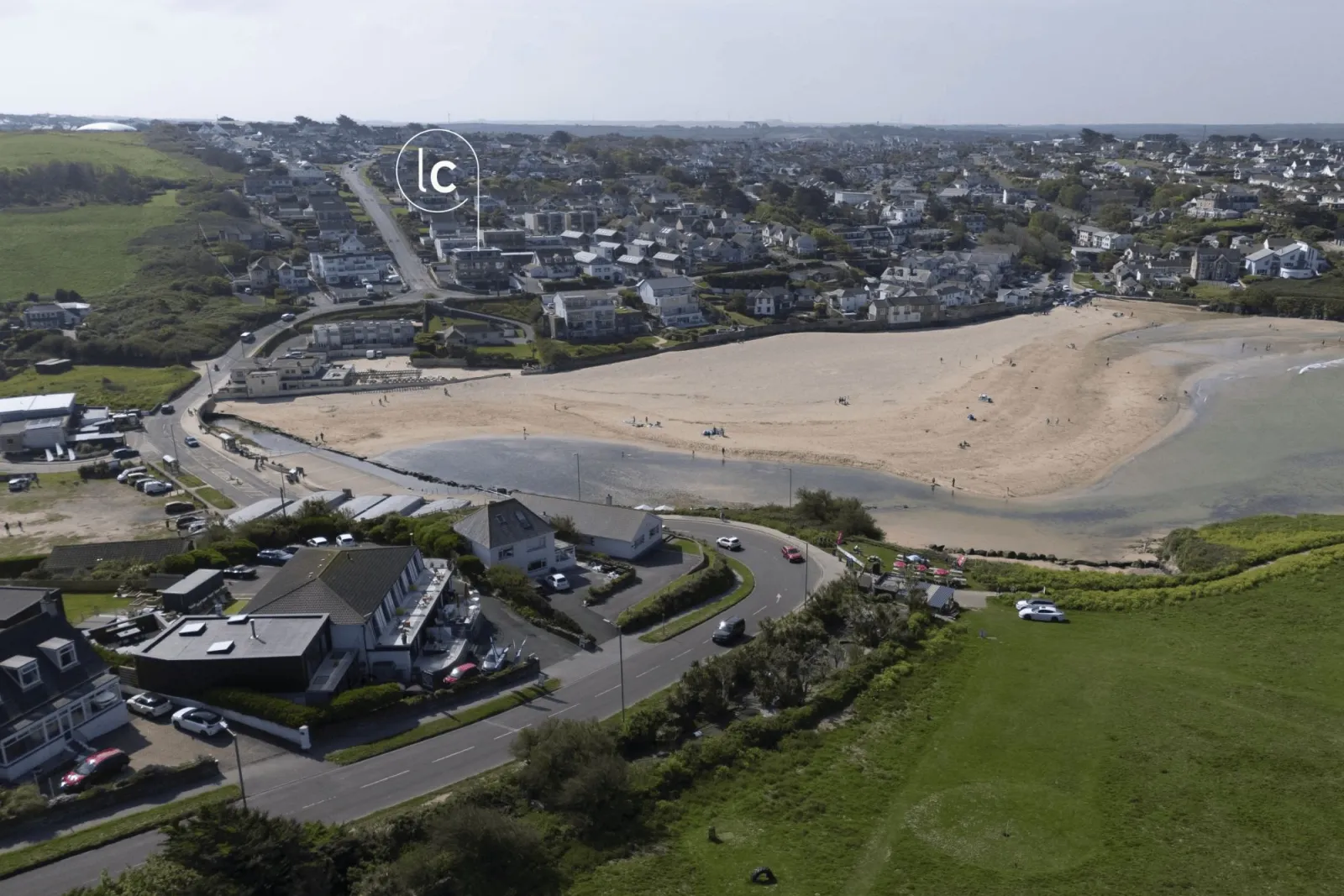 Aerial view of Porth beach