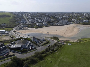 Aerial view of Porth beach