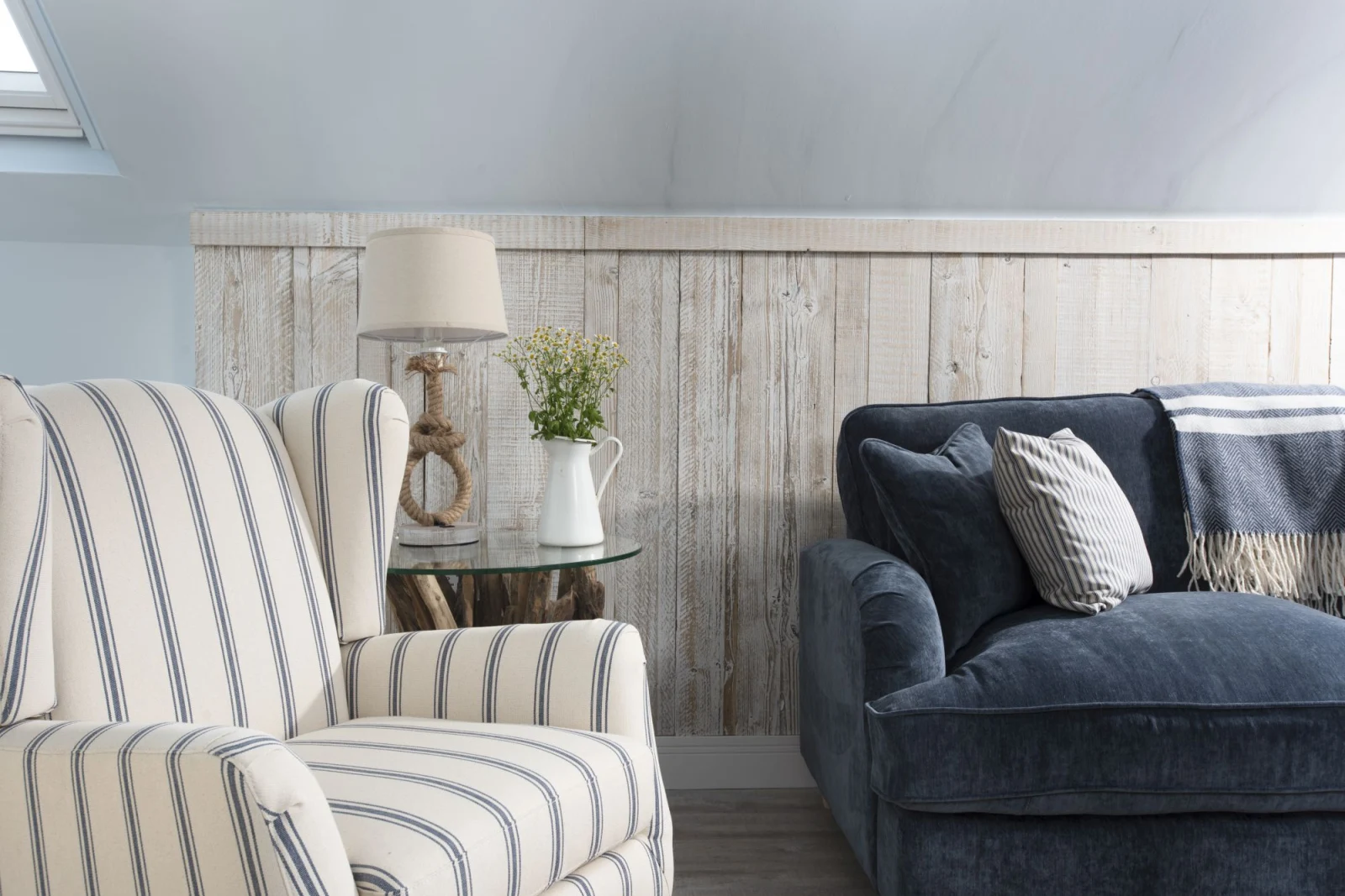 Lounge with sofa and armchair, side table and lighting - 4 Tywarnhayle Square