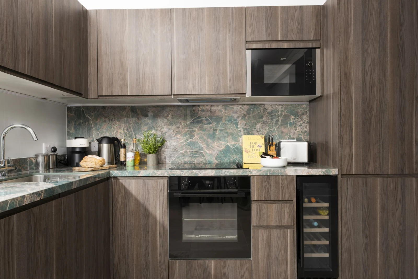 Contemporary kitchen. oven, hob, microwave, wine cooler - Mermaids