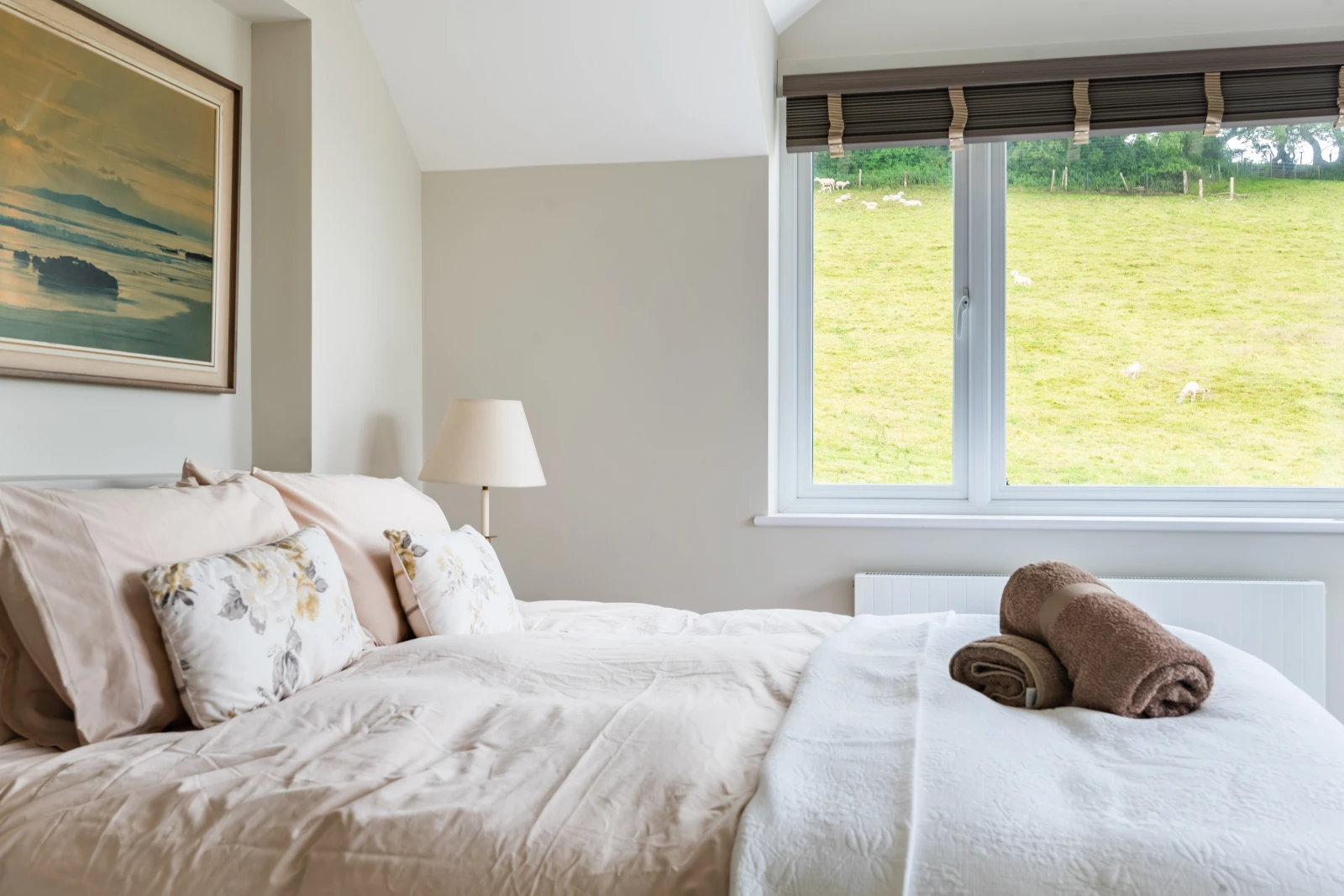 Bedroom 2-the master suite on the first floor with views across the village and countryside to Salcombe.