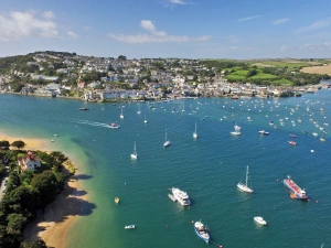 The beautiful Salcombe and Kingsbridge estuary a 10 minute walk from the property., including the beach and cafe and Sauna at The Old Stable.