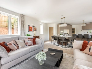 The lounge area in the kitchen diner with estuary views