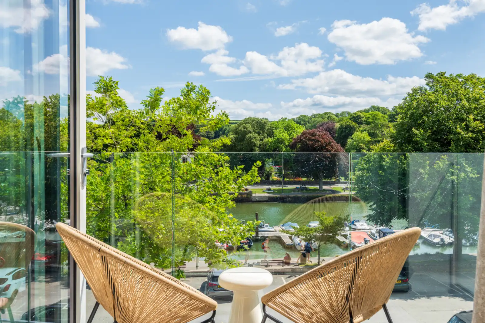 The beautiful balcony off the living room with estuary and town views