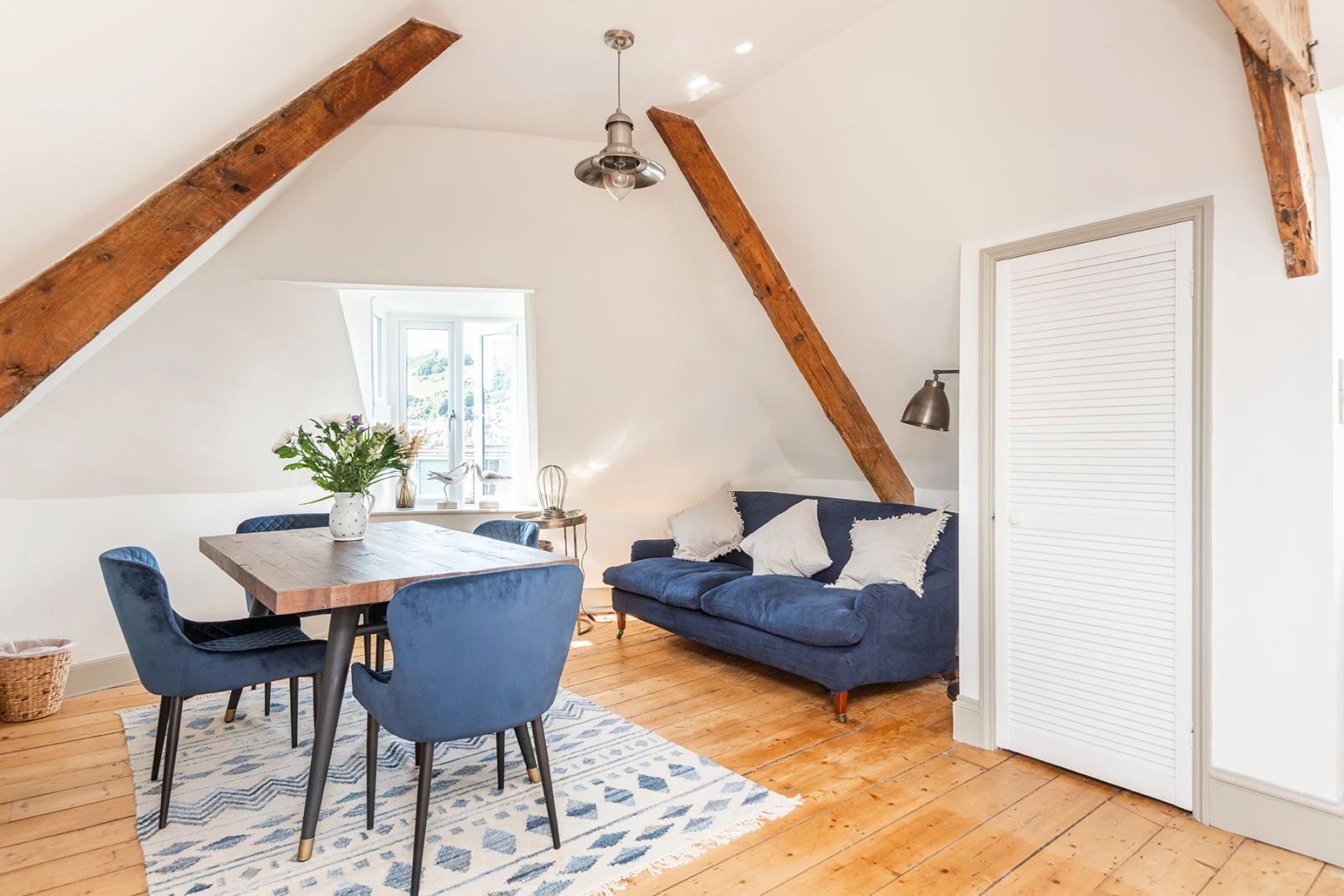 Stylish open-plan dining and living room.