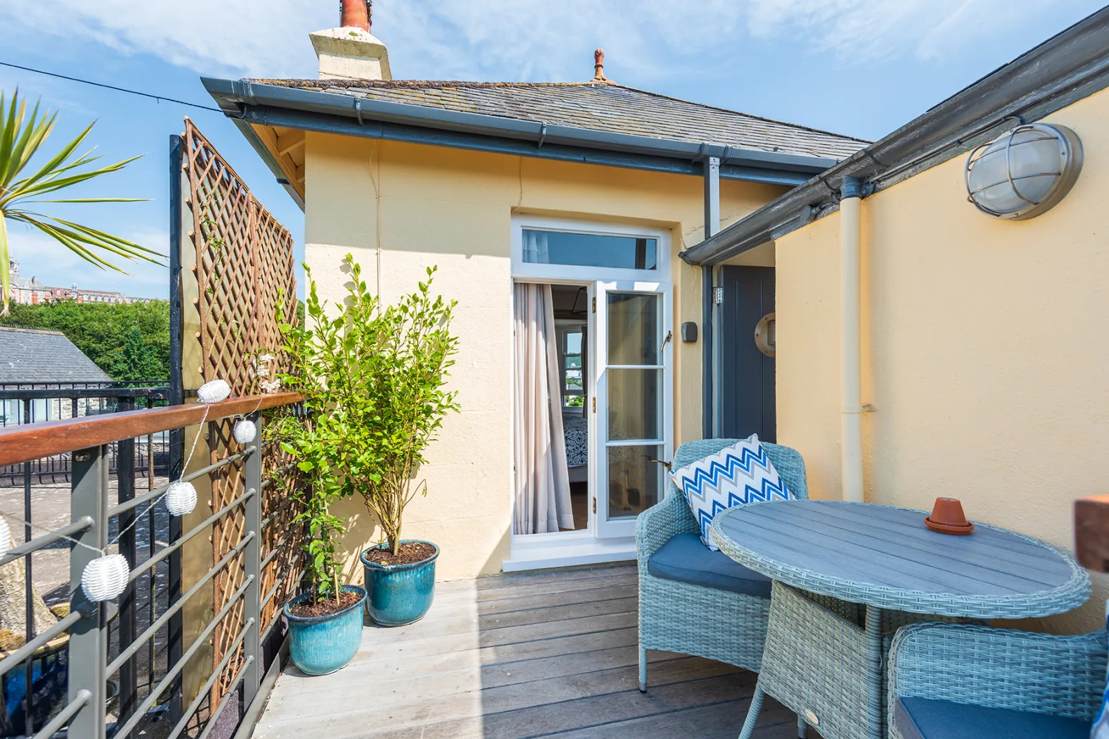 Relax with a morning coffee or cuppa on the decked terrace.
