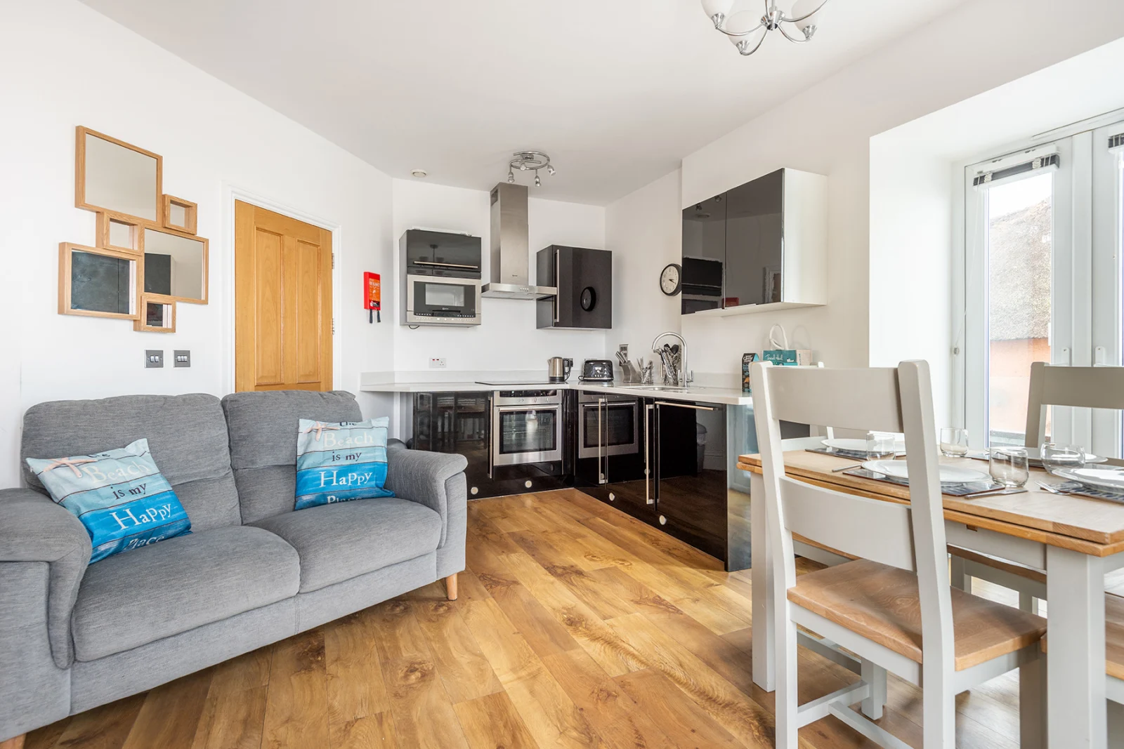 Another view of the open plan kitchen dining living space