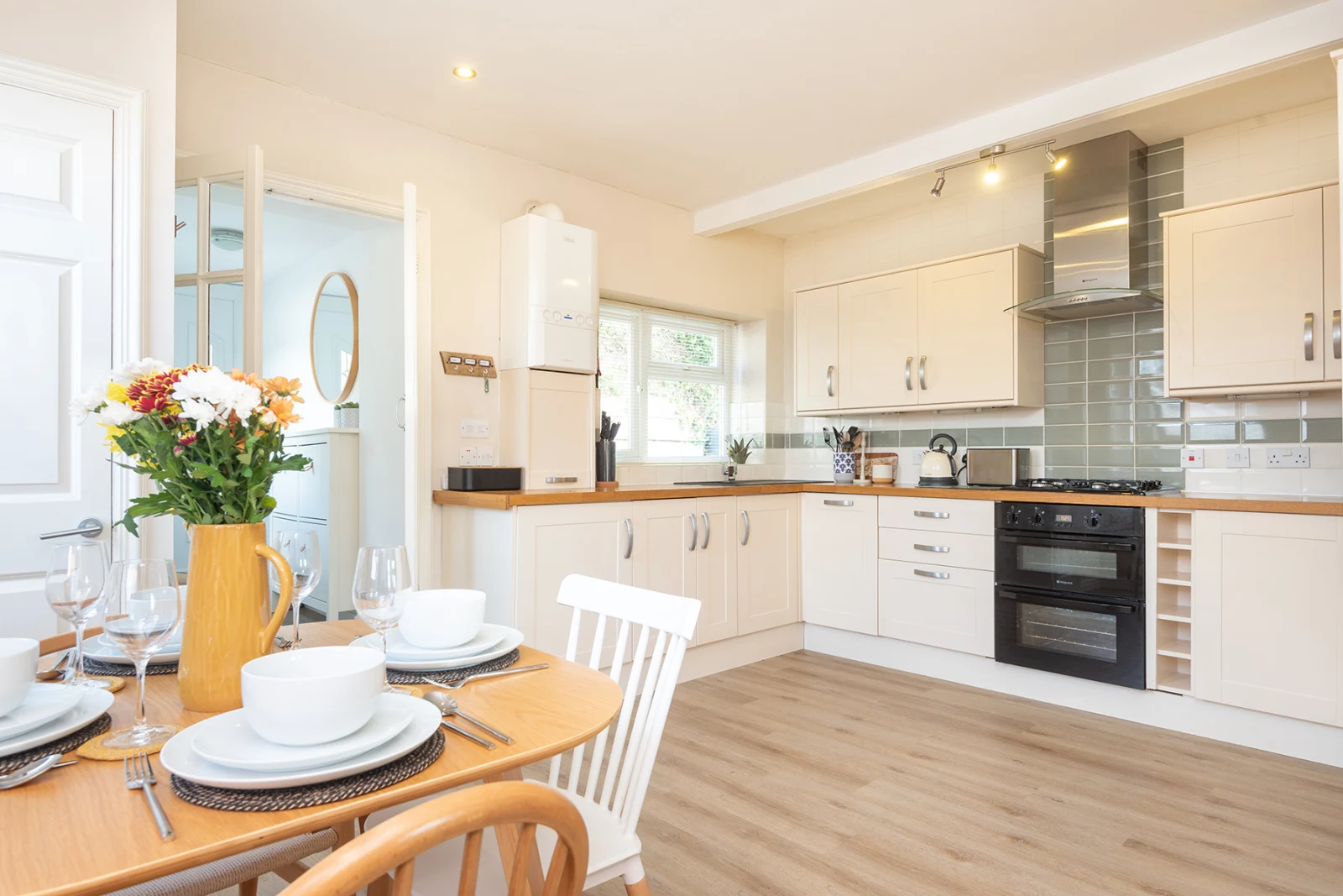 The lovely open-plan kitchen dining room. 