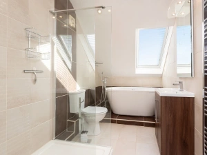 The fabulous bathroom complete with freestanding bath. 
