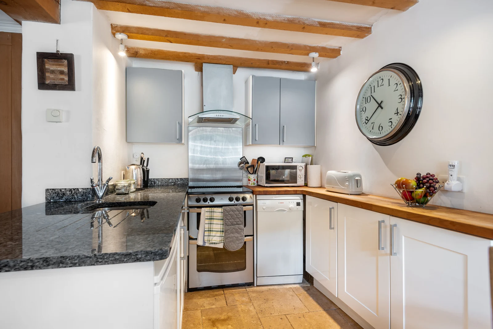 The kitchen area. 