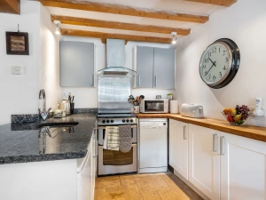 The kitchen area. 