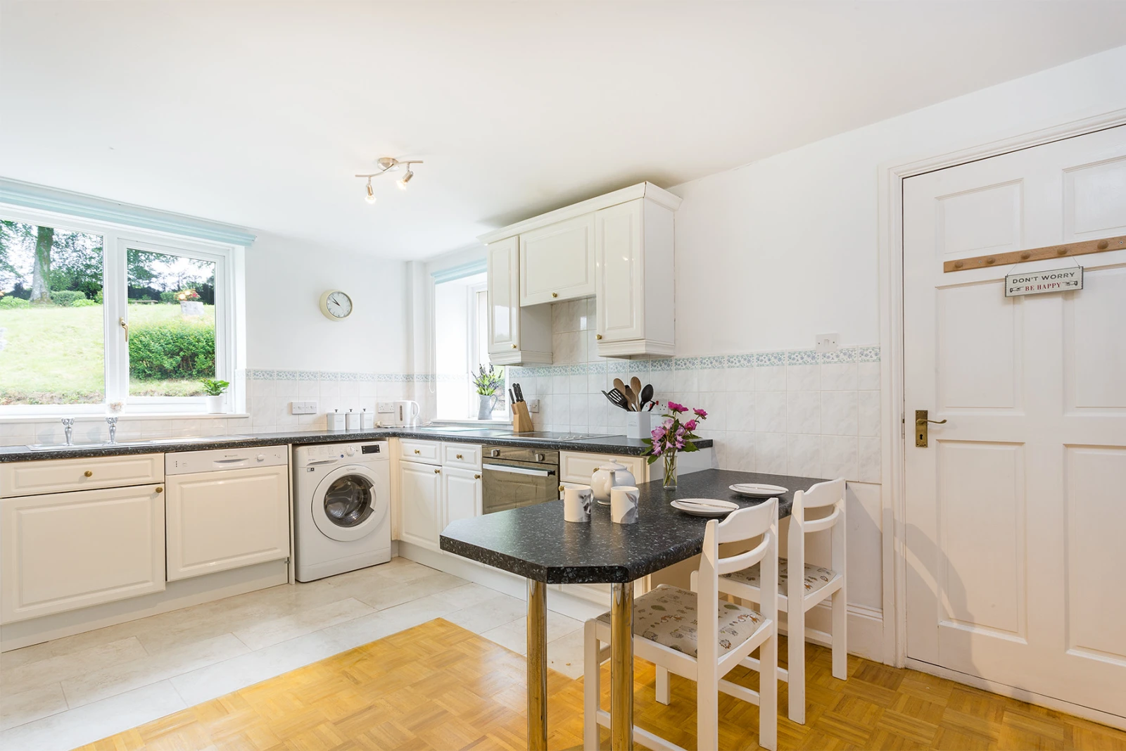 The large kitchen with plenty of work surface space.