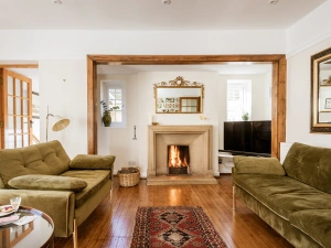 The super lounge with cozy fire.