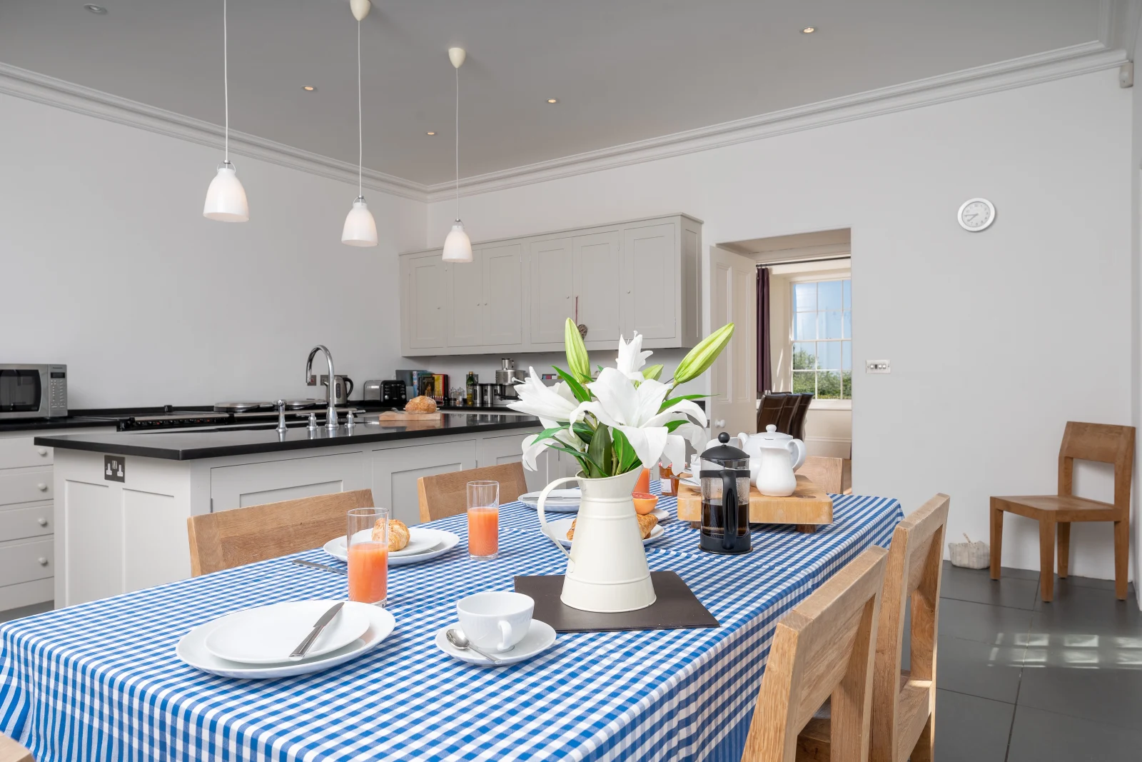 Large, modern and well equipped kitchen.