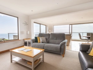 The cosy lounge area with log burner