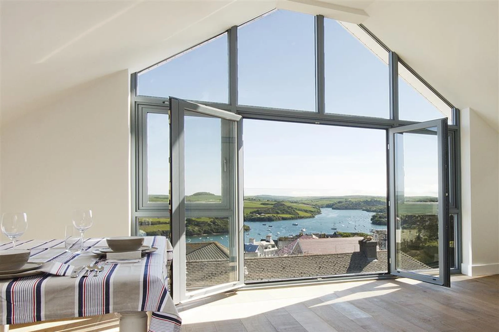 The view from the (glass!) Juliet balcony in the large open plan living room