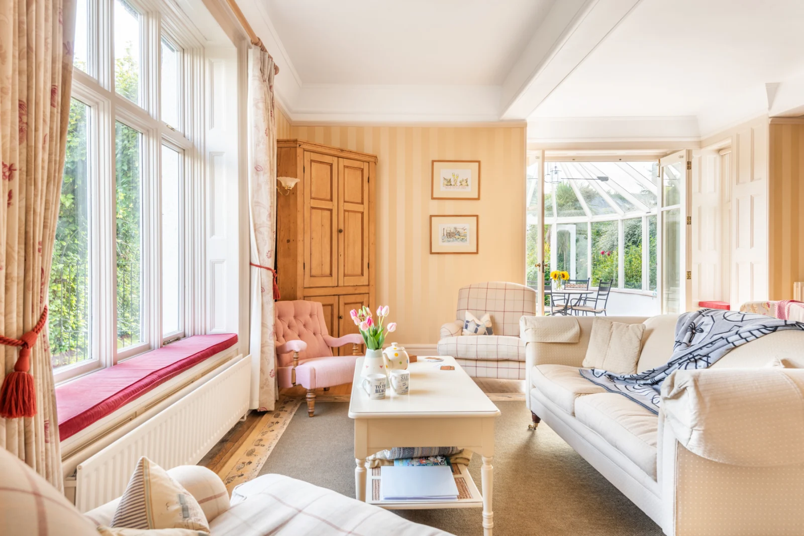 One area of the spacious living room.