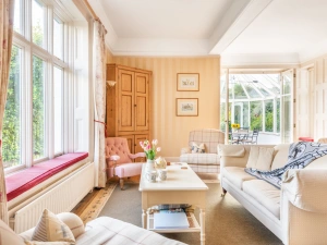 One area of the spacious living room.