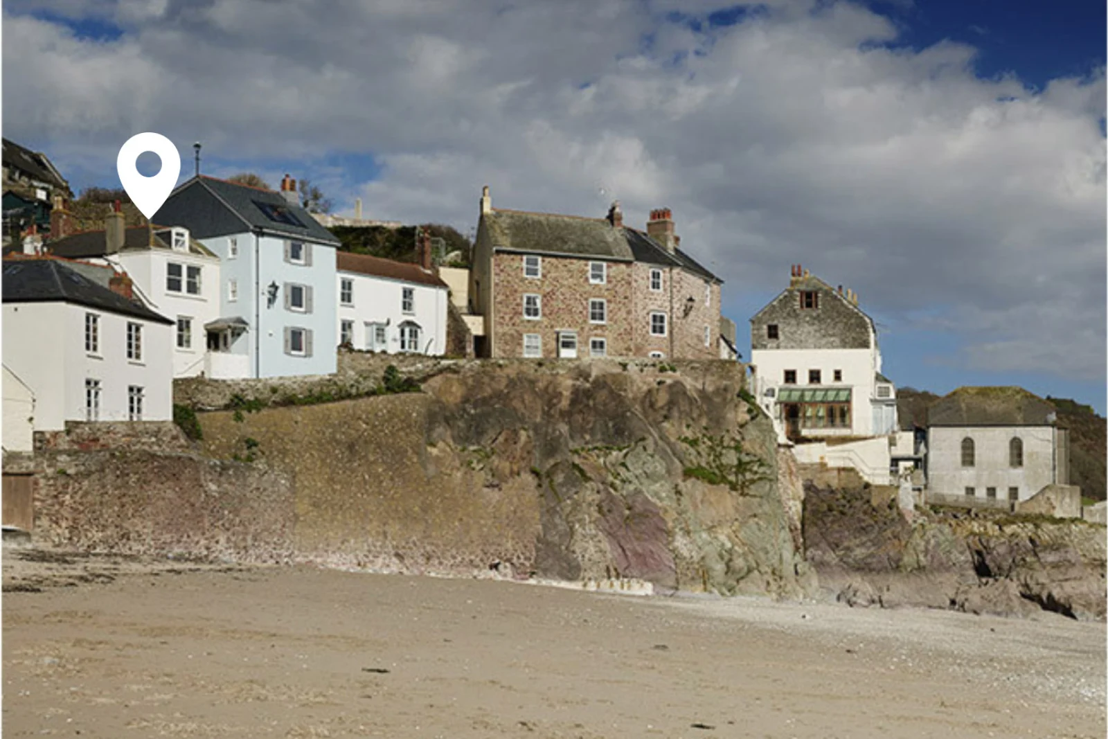 The pin marks the property. 