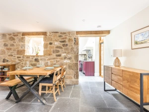 Dining area with table and seating for 4