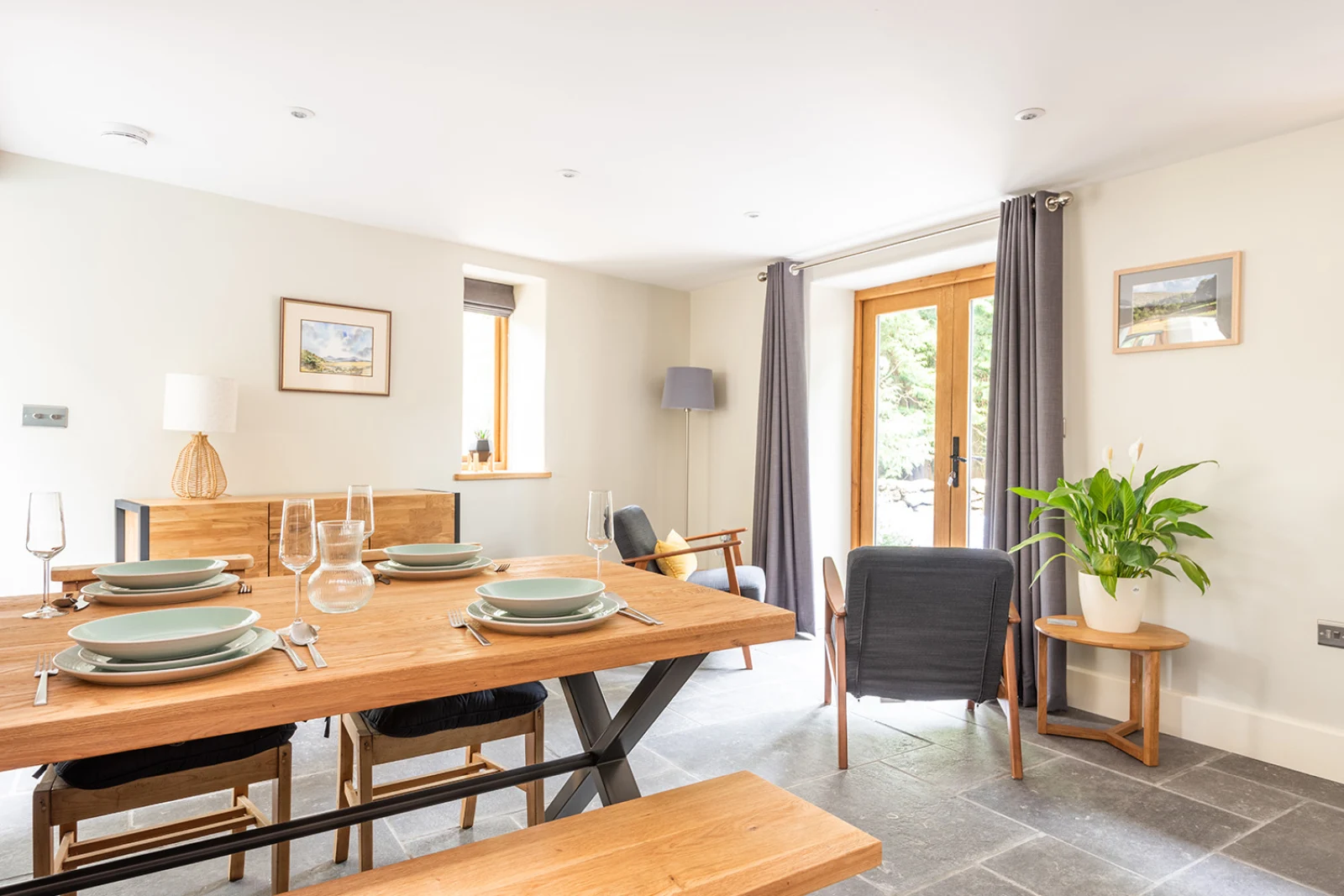 Dining area with doors to rear patio
