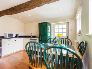 The dining and kitchen area