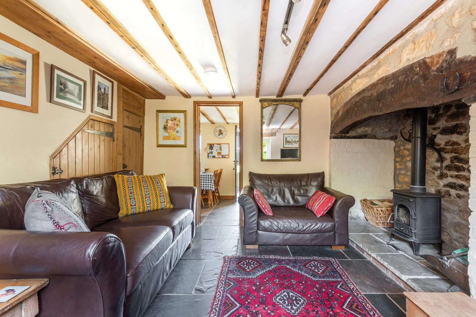 Lounge area with Smart TV and wood burner
