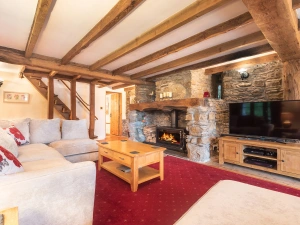 The lounge with modern wood burning stove