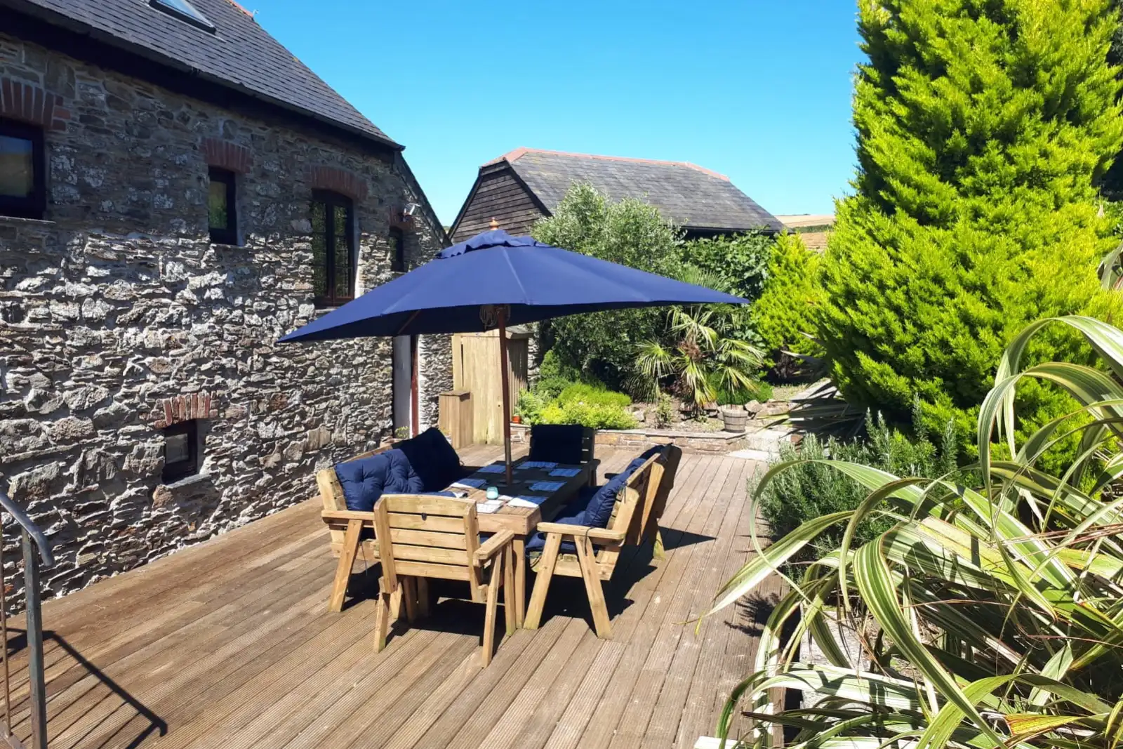 The decked terrace outside the kitchen door.