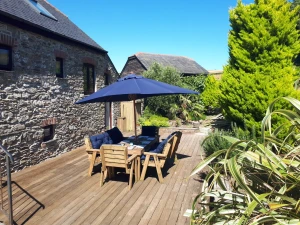 The decked terrace outside the kitchen door.