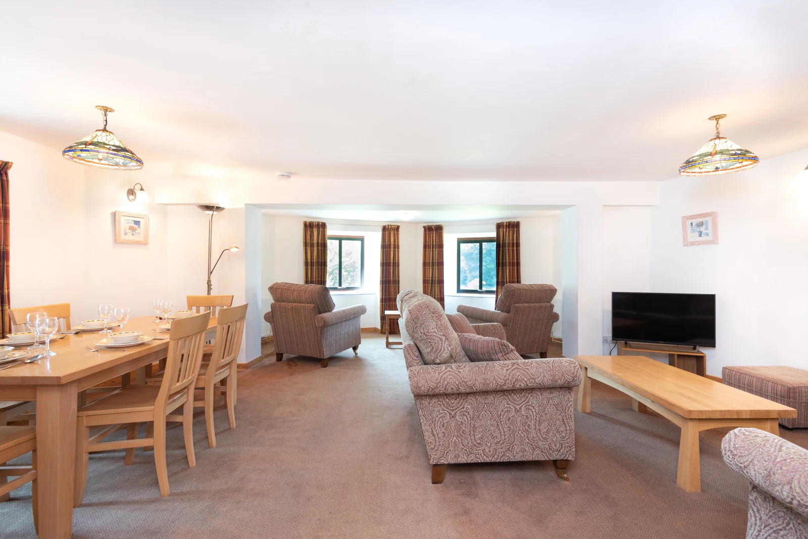 The spacious living and dining room.