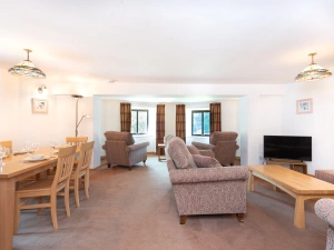 The spacious living and dining room.