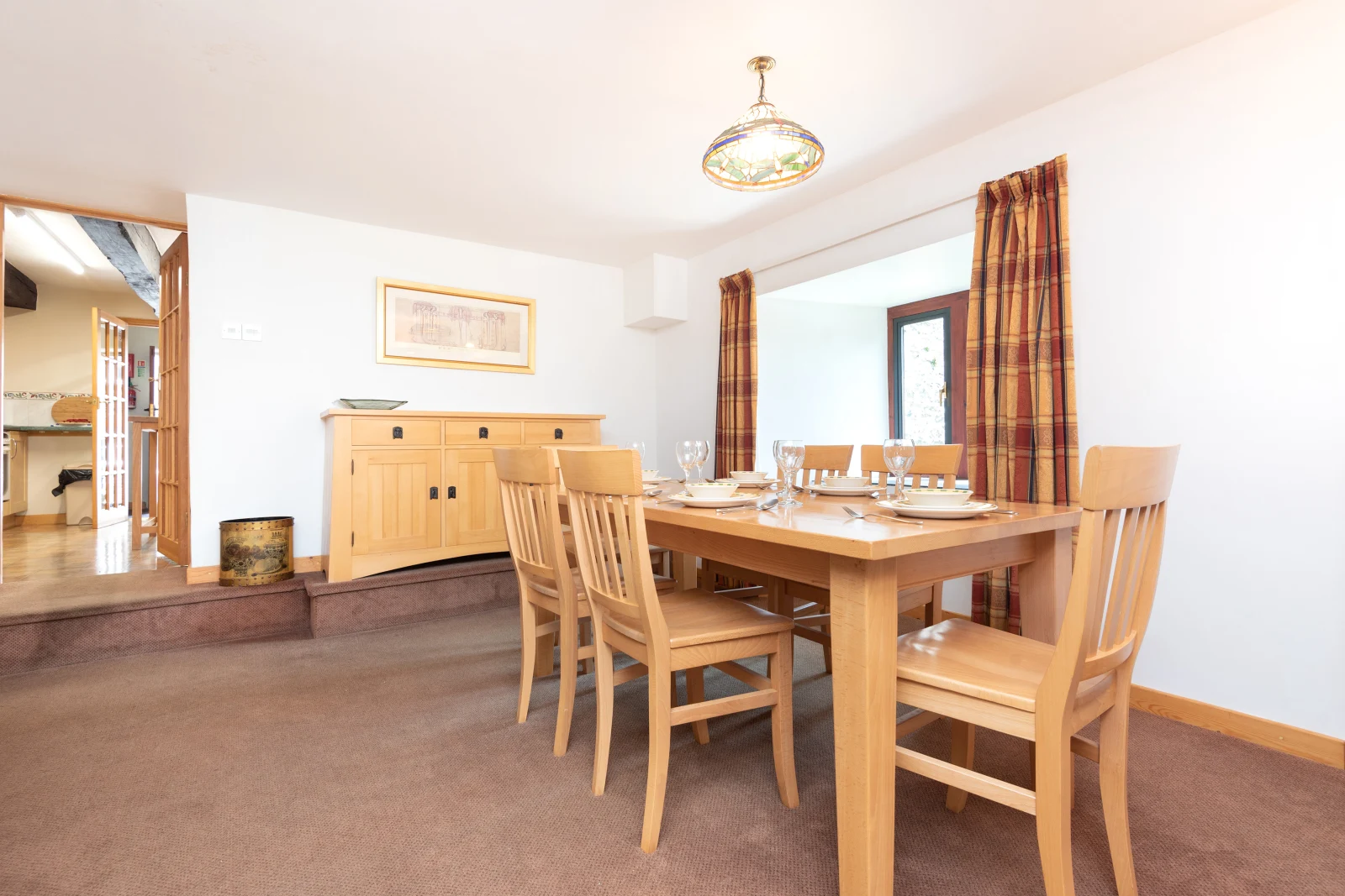 The table comfortably accommodates six guests.